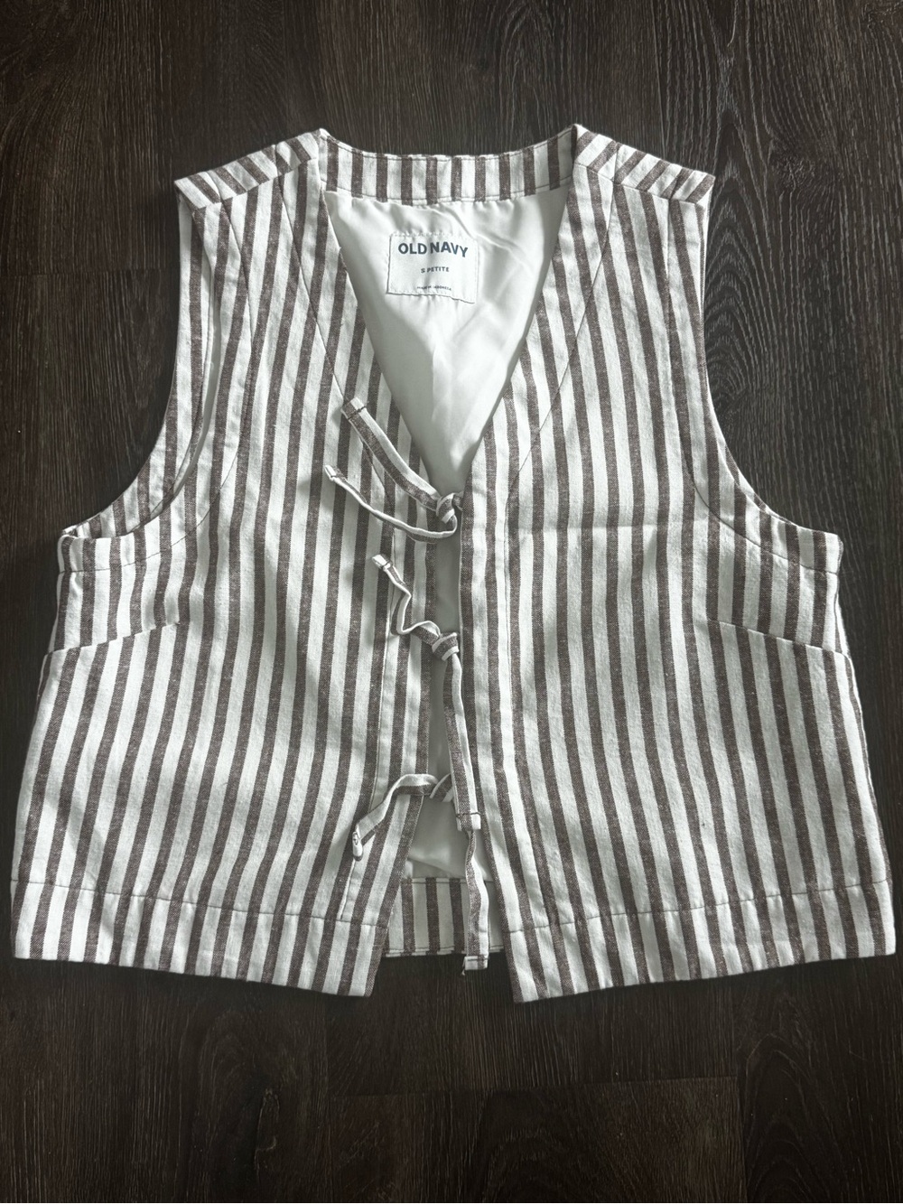 Old Navy Striped Tie-Front Vest - White & Brown